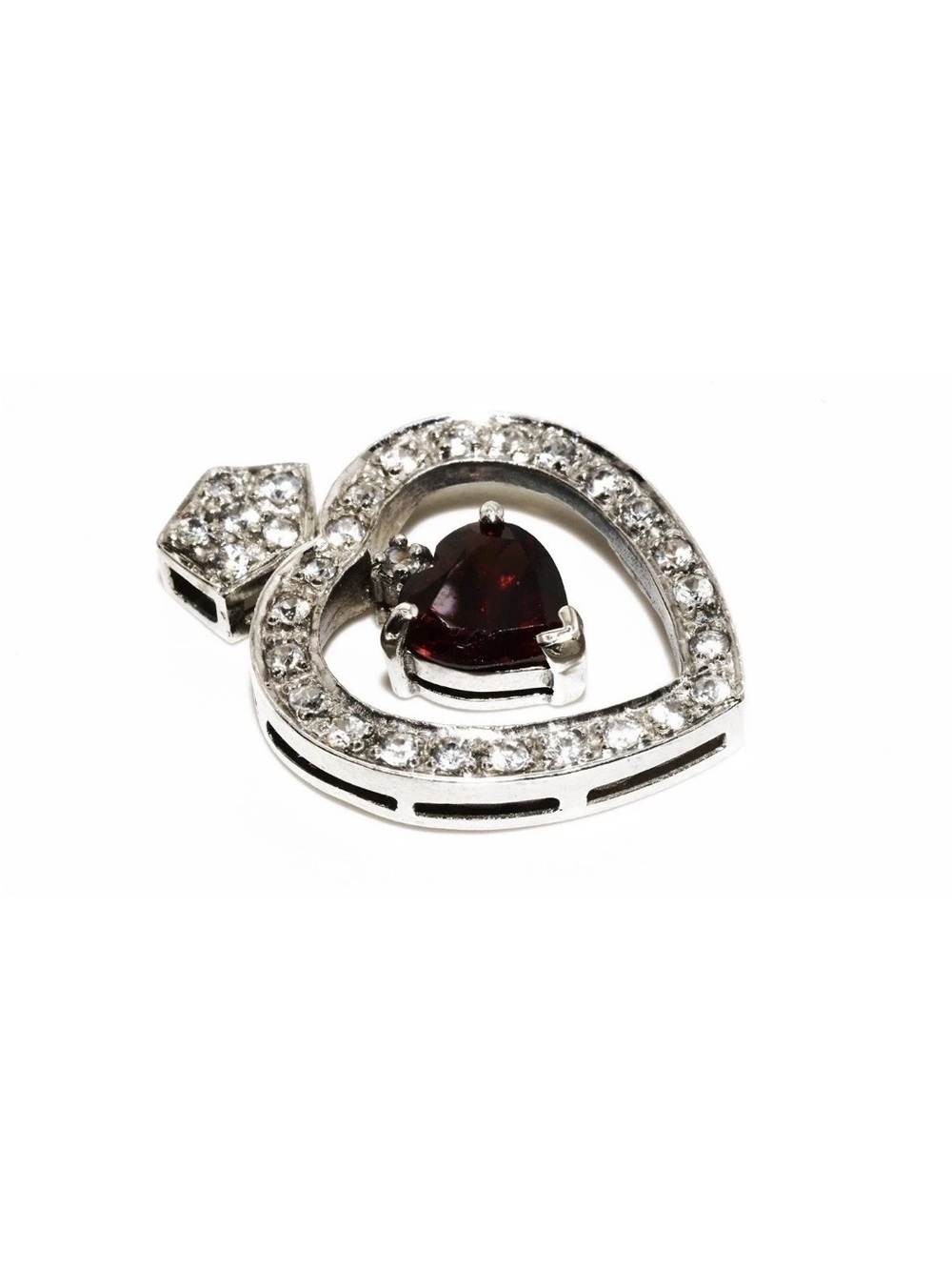 Sterling Silver 1.90CT Natural Garnet Heart Pendant